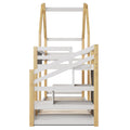 Twin Over Twin House Bunk Bed With White Storage Staircase And Blackboard, White And Natural Box Spring Not Required Twin White Bed Frame Pine