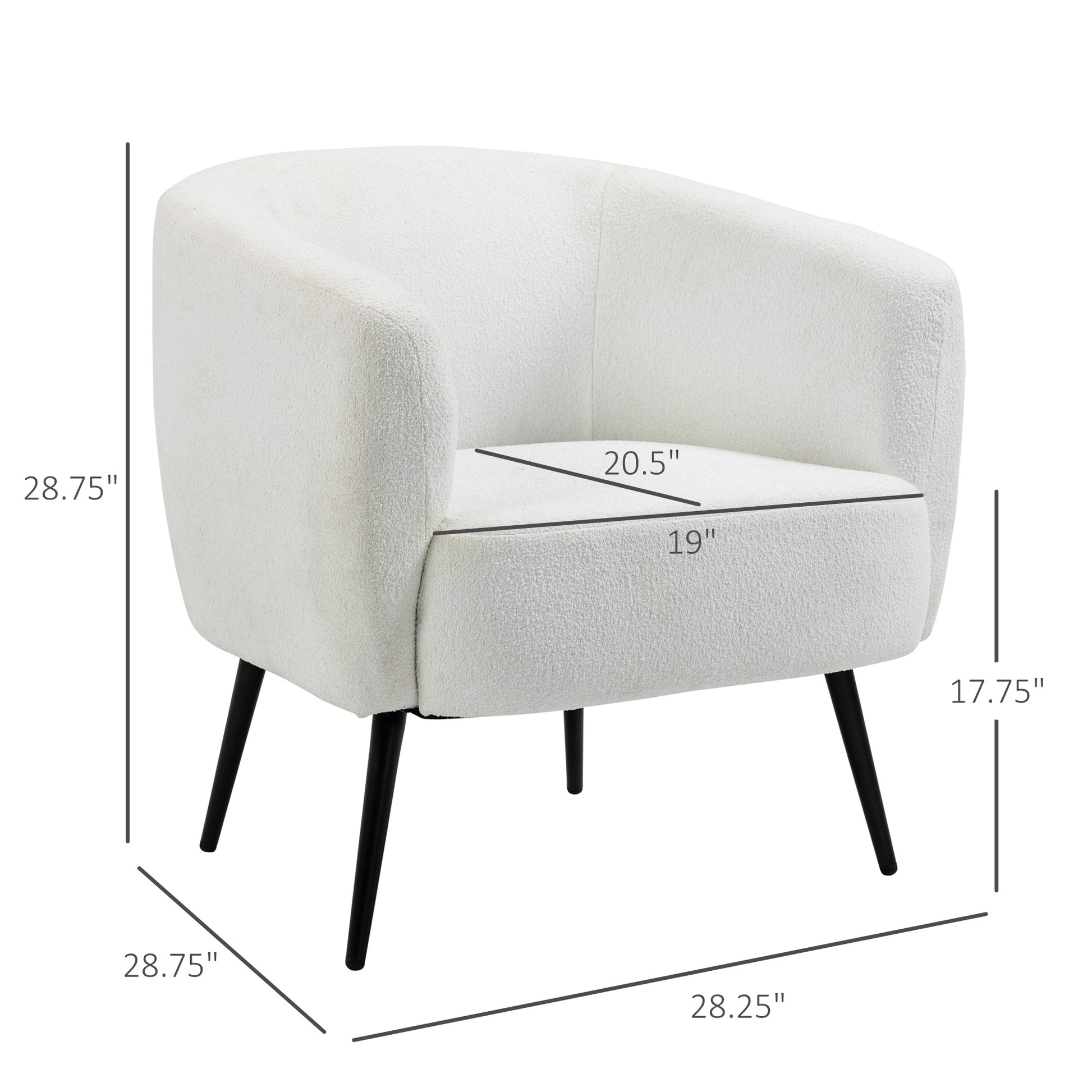 Teddy Fleece Fabric Accent Chair, Mid Century Modern Barrel Armchair With Metal Legs And Soft Padding, Upholstered Single Sofa Side Chair For Living Room, Cream Cream White Foam