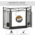 3 Panel Folding Fireplace Screen With 2 Magnetic Doors And Fire Place Tools Set, Fire Spark Guard For Wood Burning, With Brush, Shovel, Poker, Firewood Tongs, 48