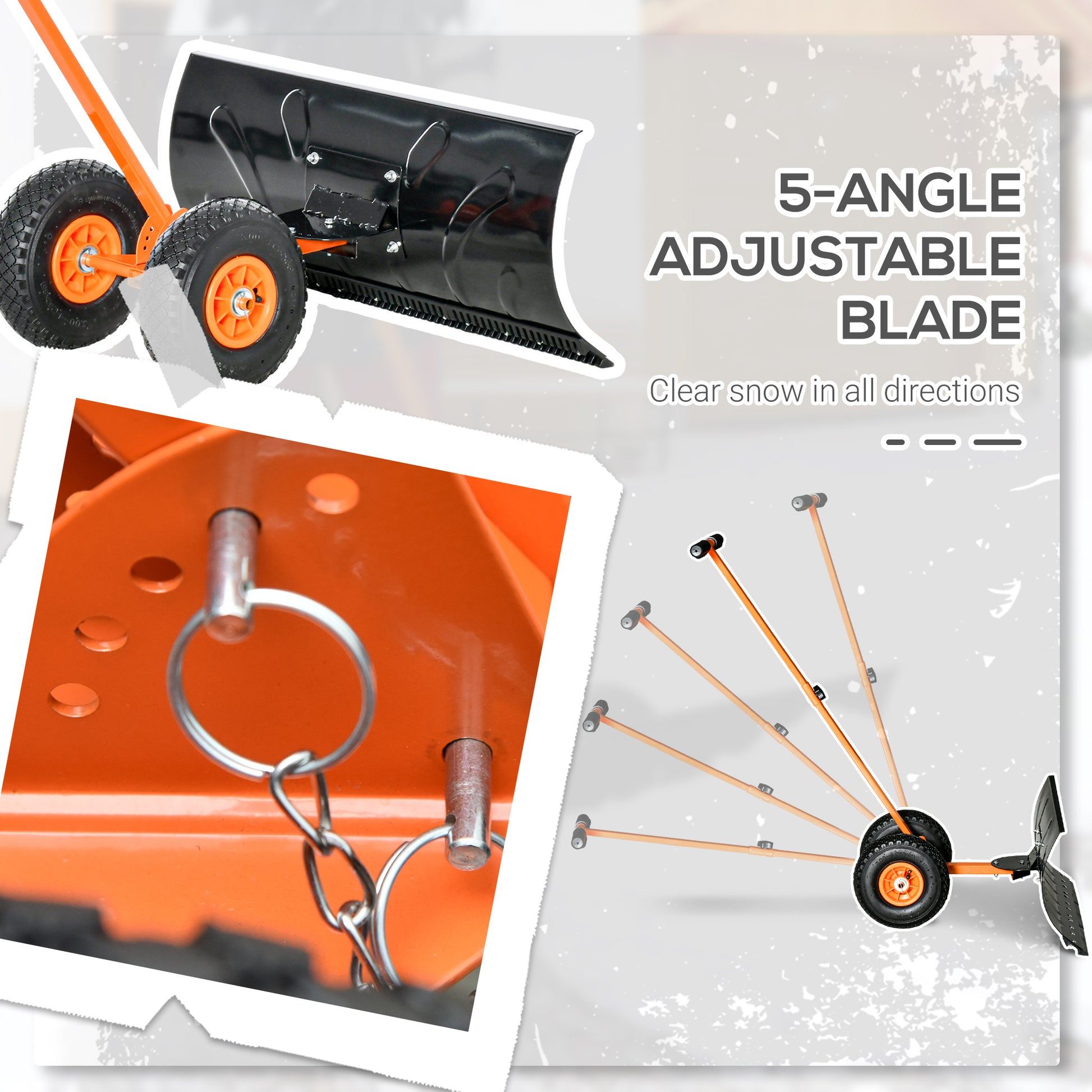 Snow Shovel With Wheels, Snow Pusher, Cushioned Adjustable Angle Handle Snow Removal Tool, 29" Blade, 10" Wheels, Orange Orange Steel