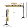 10Ft Offset Patio Umbrella, Hanging Cantilever Umbrella, Square Shape, Aluminum Cross Base, Tilt, 360 Degree Rotation, Beige Beige Aluminium