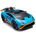 Lamborghini Huracan Sto 24V Kids Electric Ride On Drift Car: Speeds 1.86 5.59 Mph, Ages 3 8, Foam Front Wheels, 360 Spin, Led Lights, Dynamic Music, Early Learning, Usb Port, Drift Feature Blue