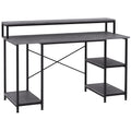 55 Inch Home Office Computer Desk Study Writing Workstation With Storage Shelves, Elevated Monitor Shelf, Cpu Stand, Durable X Shaped Construction, Grey Wood Grain Grey Engineered Wood