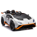 Lamborghini Huracan Sto 24V Kids Electric Ride On Drift Car: Speeds 1.86 5.59 Mph, Ages 3 8, Foam Front Wheels, 360 Spin, Led Lights, Dynamic Music, Early Learning, Usb Port, Drift Feature White Polypropylene