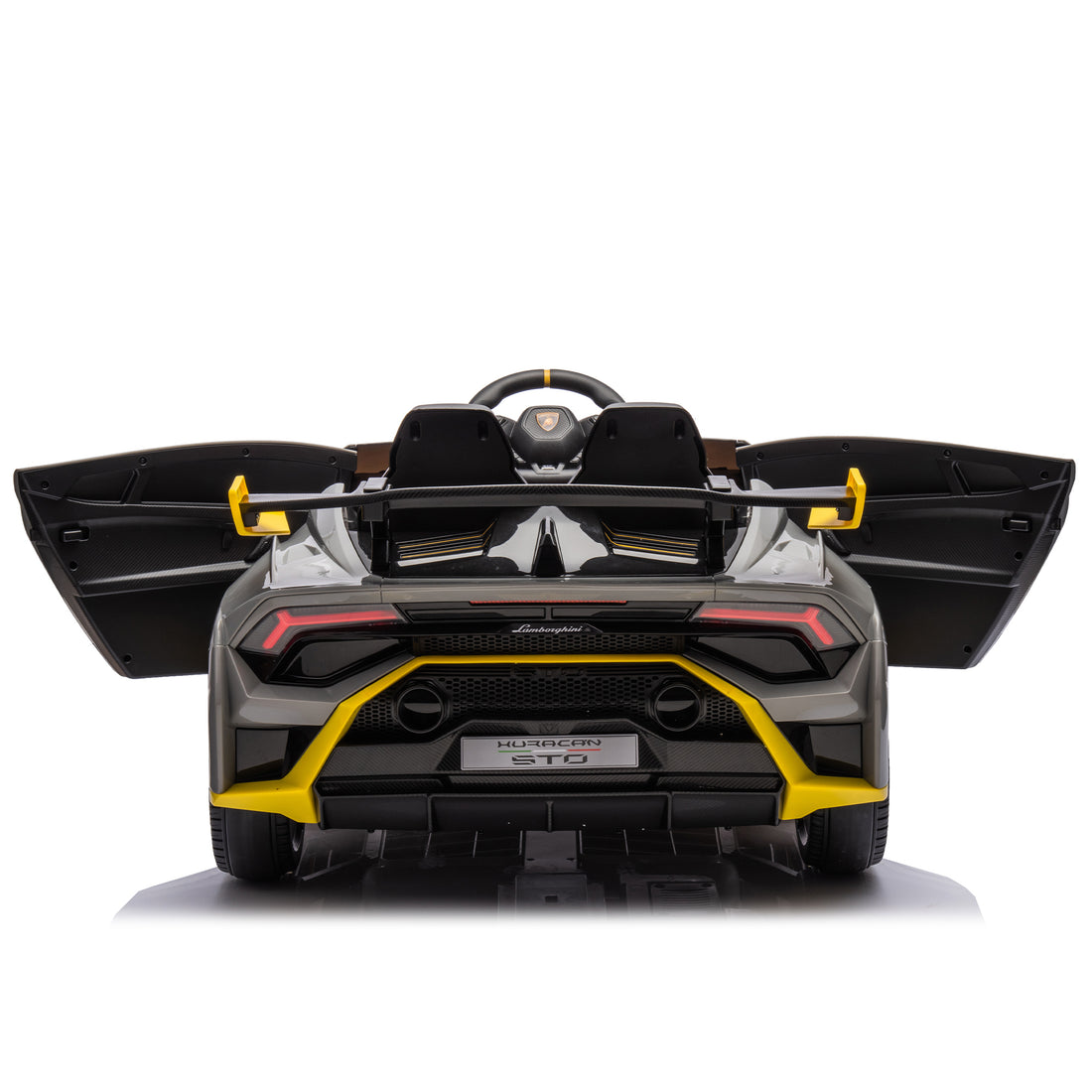 Lamborghini Huracan Sto 24V Kids Electric Ride On Drift Car: Speeds 1.86 5.59 Mph, Ages 3 8, Foam Front Wheels, 360 Spin, Led Lights, Dynamic Music, Early Learning, Usb Port, Drift Feature Gray Polypropylene