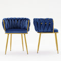 Living Room Chairs,Velvet Makeup Vanity Chair With Back Arm Modern Bedroom Accent Chair Elegant Comfy Single Upholstered Chair With Gold Metal Legs Blue,2 Set Blue Foam Velvet