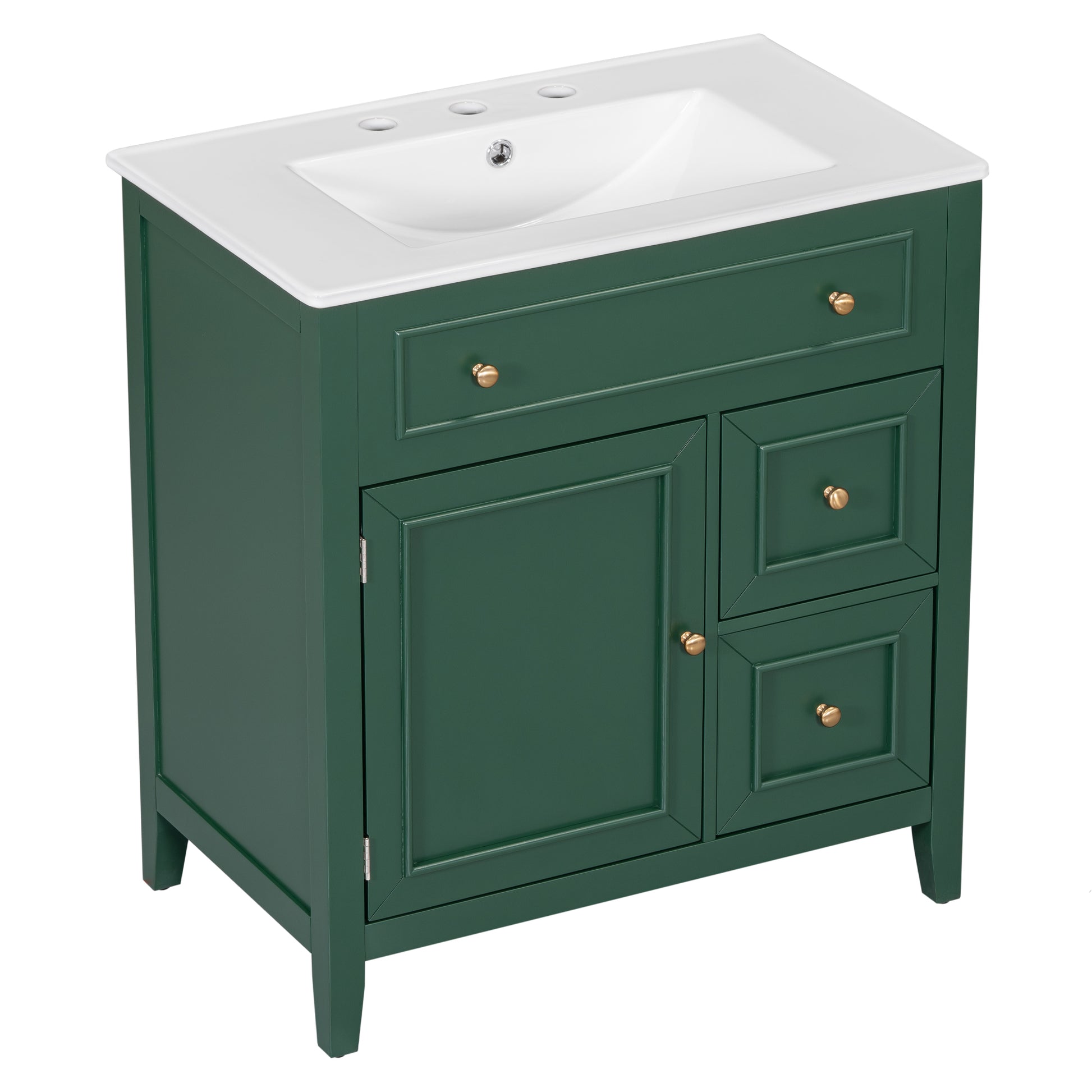 30" Bathroom Vanity With Sink Top, Bathroom Vanity Cabinet With Door And Two Drawers, Solid Wood Frame, One Package, Green Old Sku:Wf311620Aag Green Solid Wood Mdf