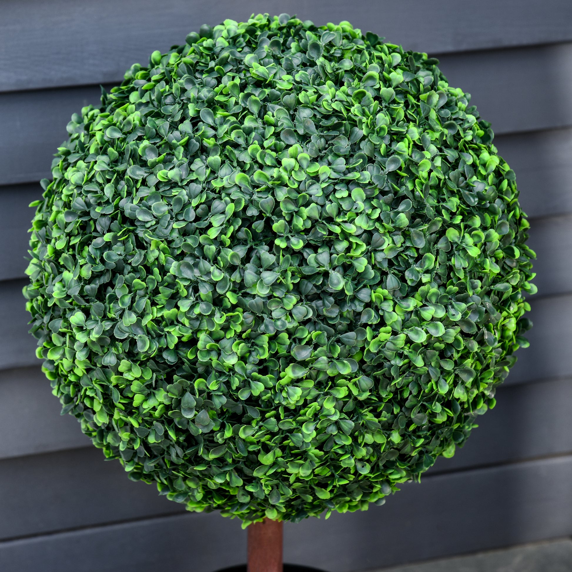 23.5" Artificial Boxwood Topiary Ball Tree, Fake Decorative Plant, Nursery Pot Included For Home, Balcony, Backyard And Garden Green Plastic