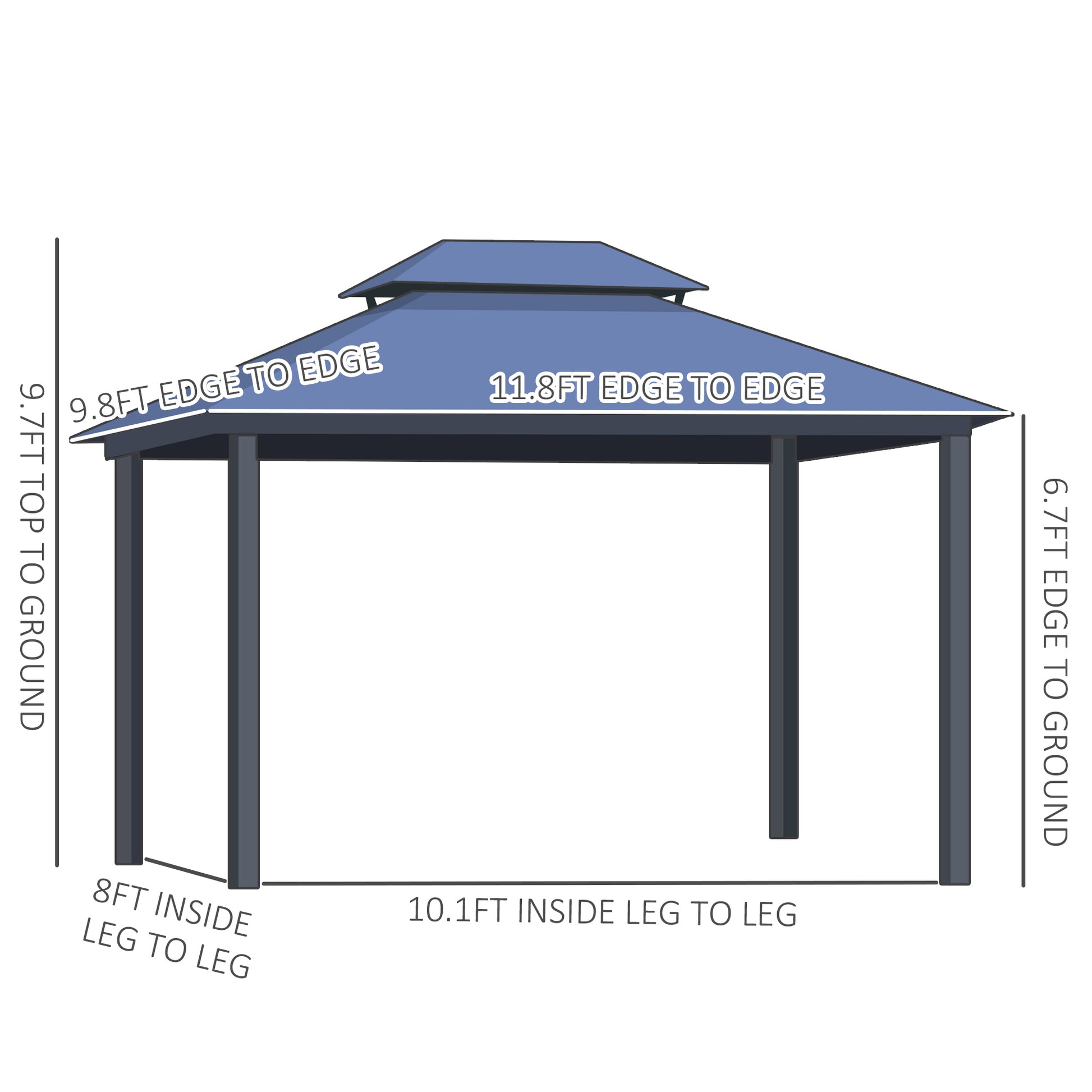 10' X 12' Hardtop Gazebo Canopy With Polycarbonate Double Roof, Aluminum Frame, Permanent Pavilion Outdoor Gazebo With Netting And Curtains For Patio, Garden, Backyard, Deck, Lawn, Gray Gray Steel