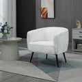Teddy Fleece Fabric Accent Chair, Mid Century Modern Barrel Armchair With Metal Legs And Soft Padding, Upholstered Single Sofa Side Chair For Living Room, Cream Cream White Foam