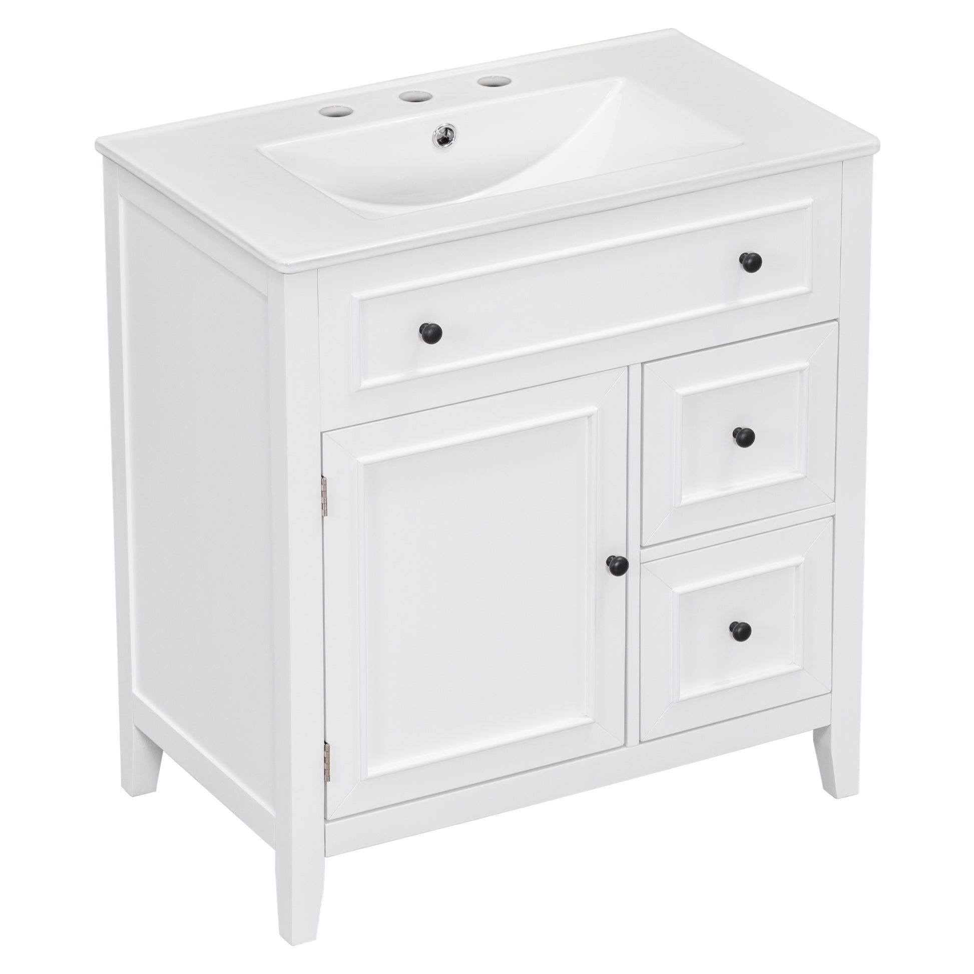 30" Bathroom Vanity With Sink Top, Bathroom Vanity Cabinet With Door And Two Drawers, Solid Wood Frame, One Package, White Old Sku:Wf311620Aak White Solid Wood Mdf