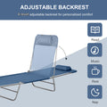 Folding Chaise Lounge Pool Chair, Patio Sun Tanning Chair, Outdoor Lounge Chair With 6 Position Reclining Back,Mesh Seat, And Headrest For Beach, Yard, Patio, Blue Blue Steel