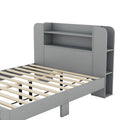 Full Size Platform Bed With Storage Headboard,Multiple Storage Shelves On Both Sides,Grey Grey Wood