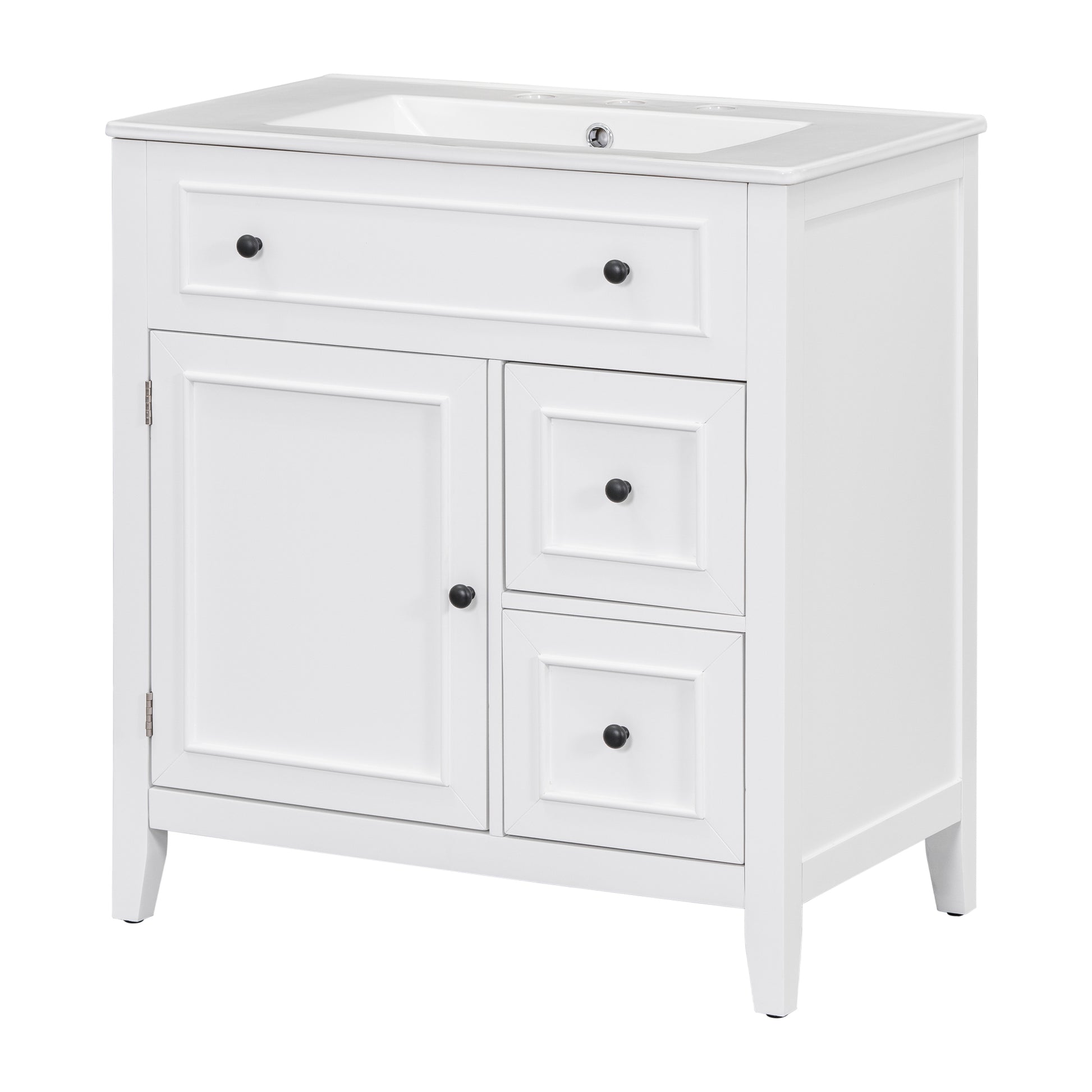 30" Bathroom Vanity With Sink Top, Bathroom Vanity Cabinet With Door And Two Drawers, Solid Wood Frame, One Package, White Old Sku:Wf311620Aak White Solid Wood Mdf