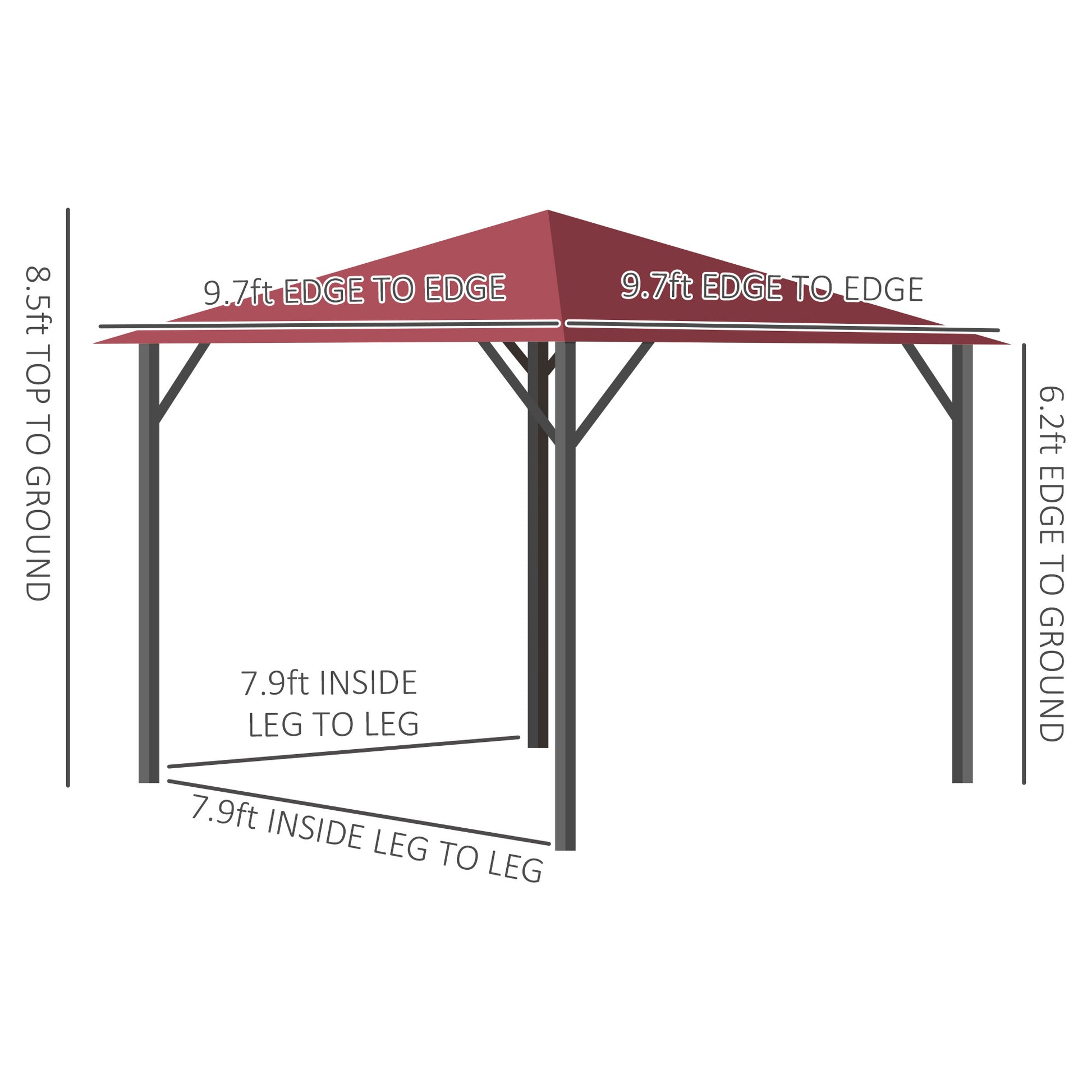 10' X 10' Patio Gazebo Aluminum Frame Outdoor Canopy Shelter With Sidewalls, Vented Roof For Garden, Lawn, Backyard, And Deck, Wine Red Red Aluminium