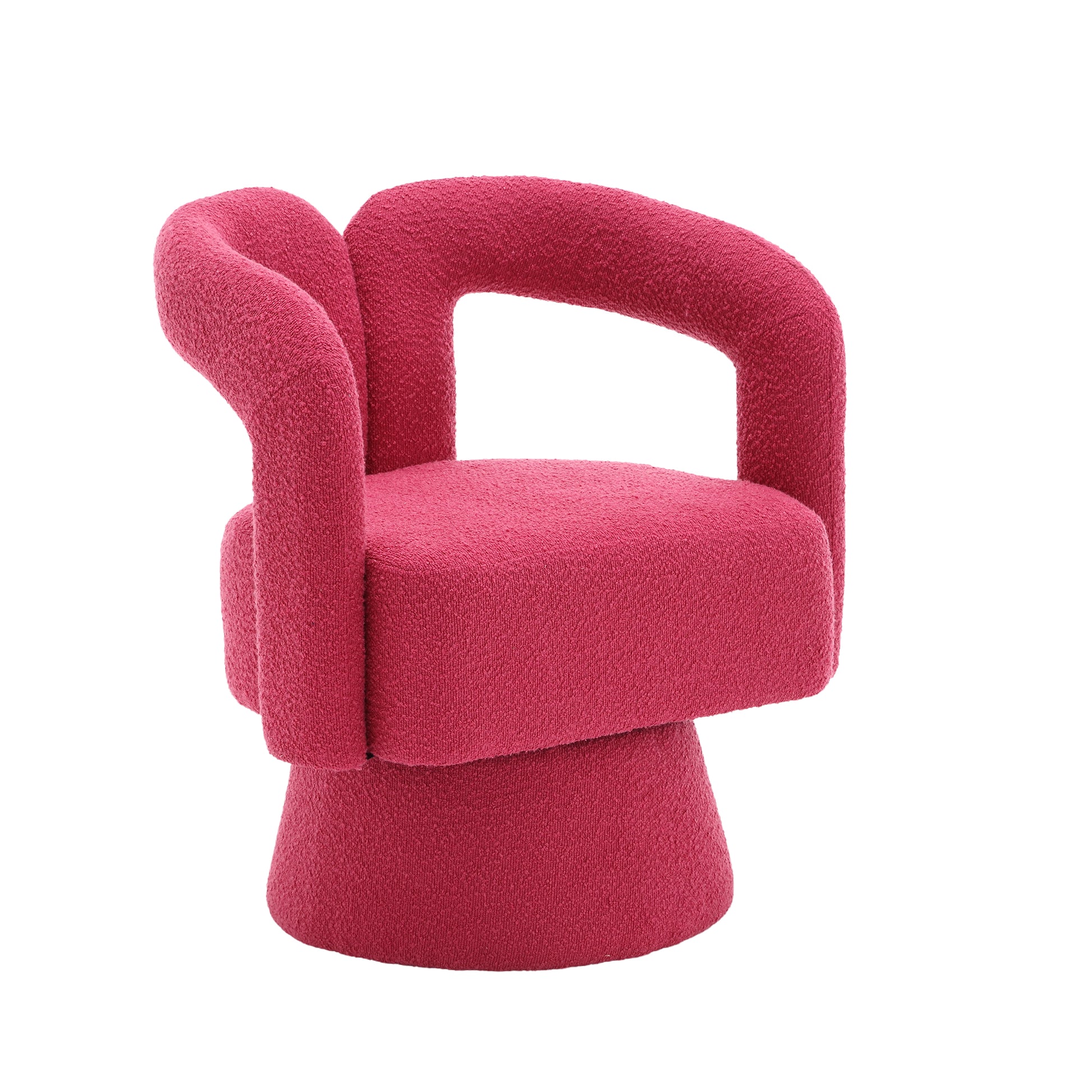 Coolmore 360 Degree Swivel Cuddle Barrel Accent Chairs, Round Armchairs With Wide Upholstered, Fluffy Fabric Chair For Living Room, Bedroom, Office, Waiting Rooms Rose Red Boucle Rose Red Foam Boucle