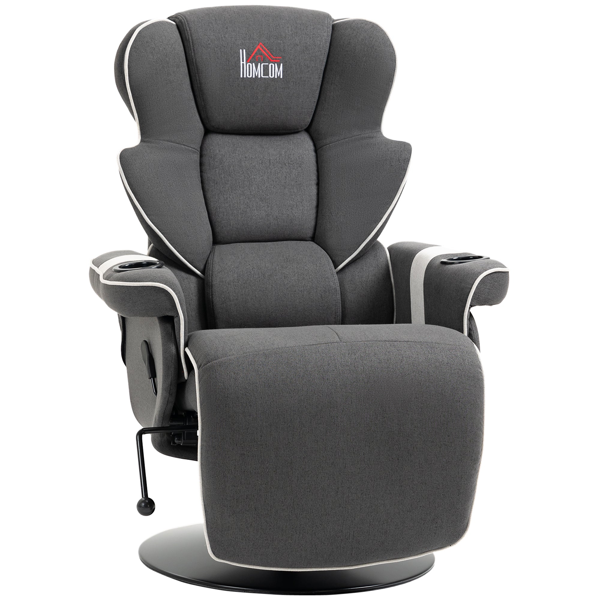 Manual Recliner, Swivel Lounge Armchair With Footrest And Two Cup Holders For Living Room, Black Black Linen