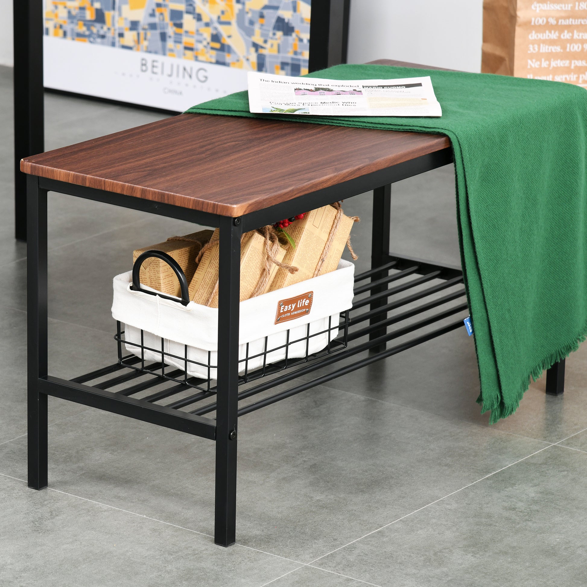 Industrial 4 Piece Dining Room Table Set With Bench Wooden Kitchen Table And Chairs W Storage Rack For Kitchen, Dinette, Black Brown Rustic Brown Mdf