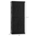 Freestanding Modern Farmhouse 4 Door Kitchen Pantry Cabinet, Storage Cabinet Organizer With 6 Tiers, 1 Drawer And 4 Adjustable Shelves, Black Black Mdf