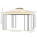 10' X 10' Metal Patio Gazebo, Double Roof Outdoor Gazebo Canopy Shelter With Tree Motifs Corner Frame And Netting, For Garden, Lawn, Backyard, And Deck, Beige Beige Polyester