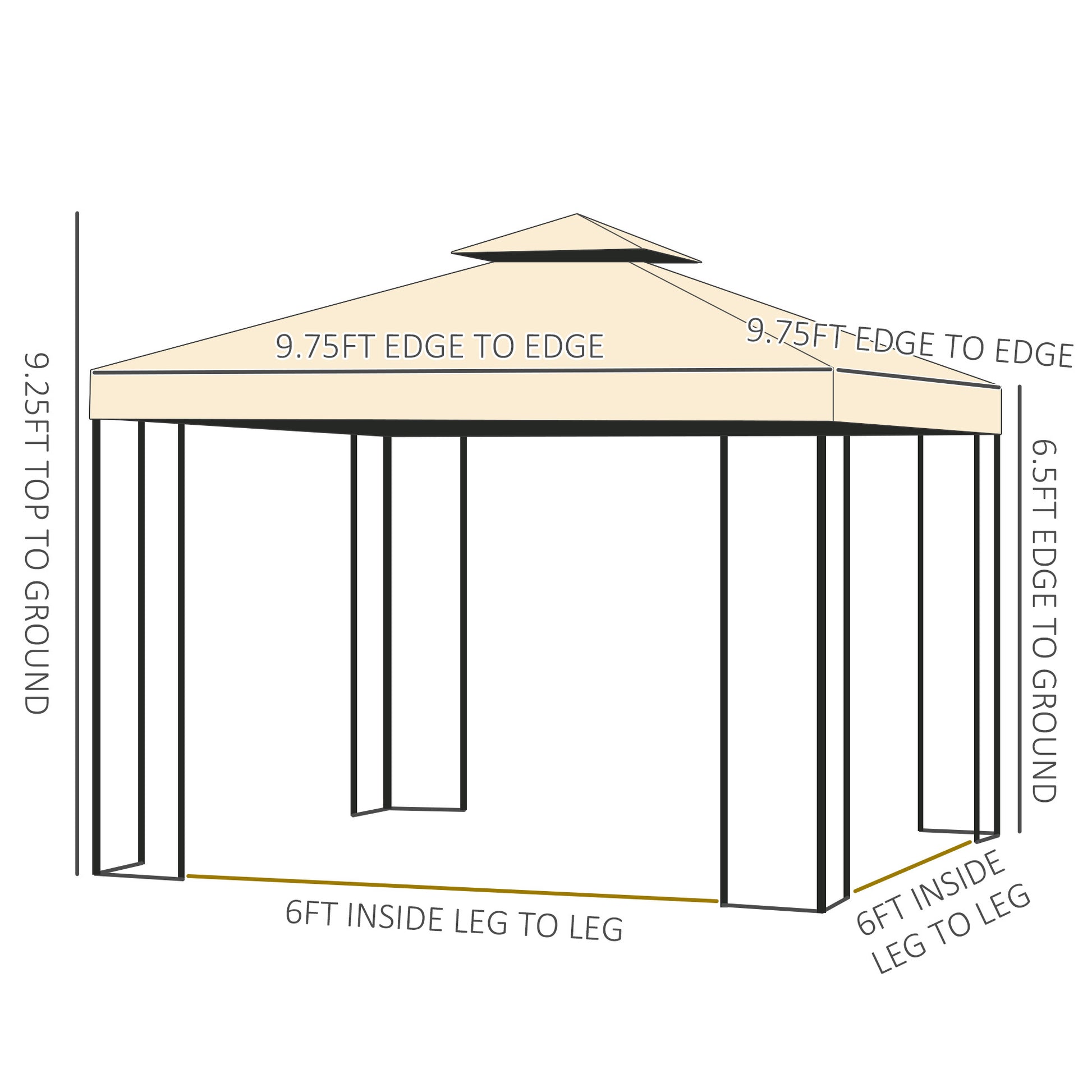 10' X 10' Metal Patio Gazebo, Double Roof Outdoor Gazebo Canopy Shelter With Tree Motifs Corner Frame And Netting, For Garden, Lawn, Backyard, And Deck, Beige Beige Polyester