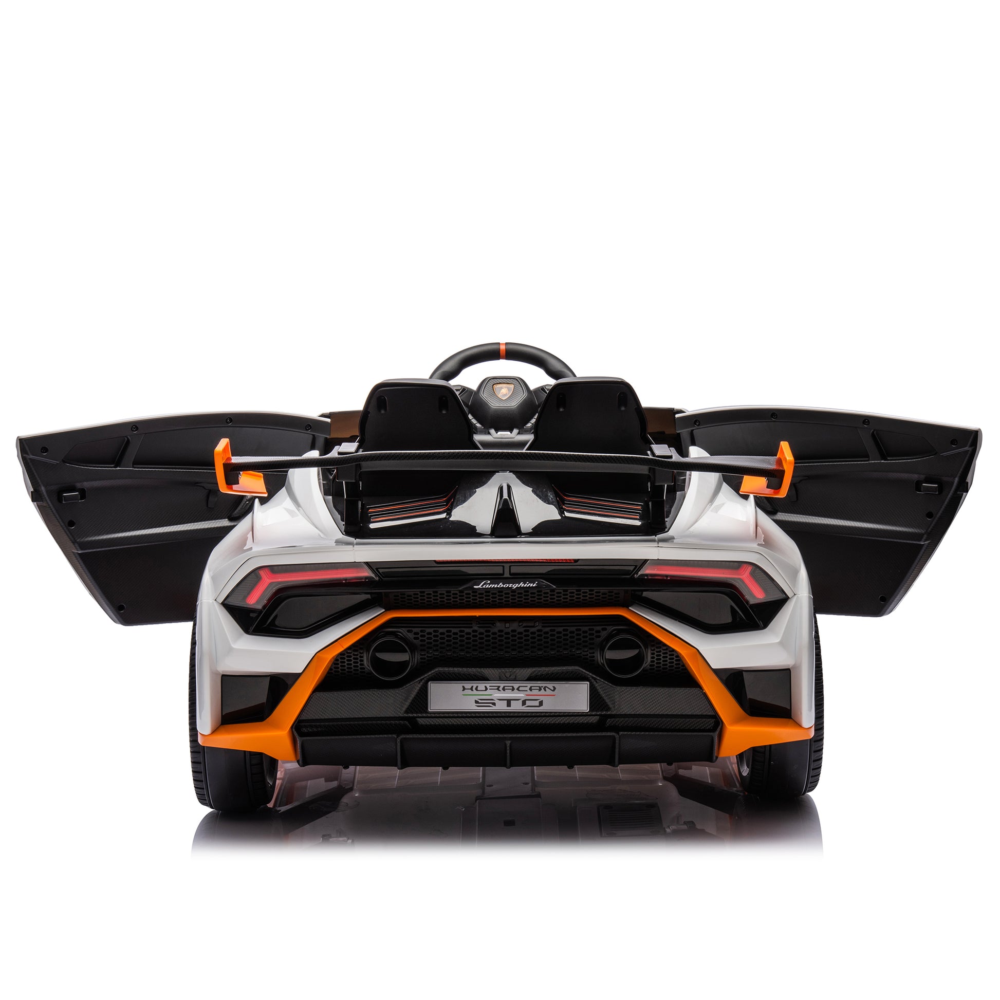 Lamborghini Huracan Sto 24V Kids Electric Ride On Drift Car: Speeds 1.86 5.59 Mph, Ages 3 8, Foam Front Wheels, 360 Spin, Led Lights, Dynamic Music, Early Learning, Usb Port, Drift Feature White Polypropylene