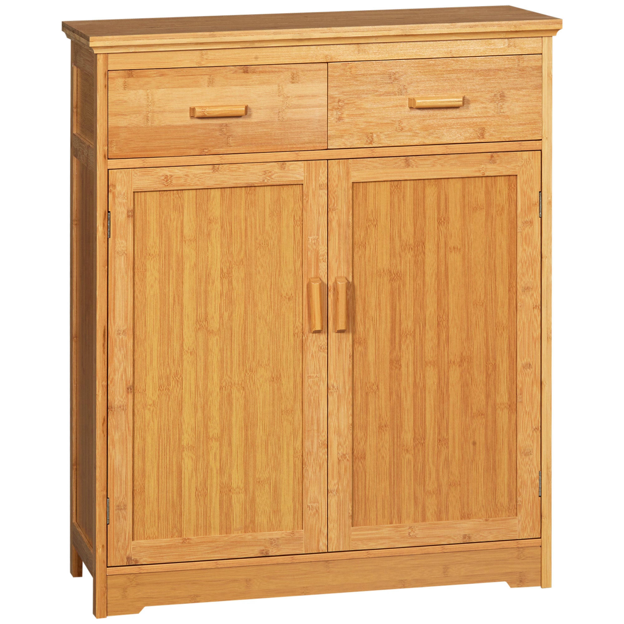 Bathroom Storage Cabinet, Bamboo Floor Cabinet With Drawers, Double Doors And Adjustable Shelves, Natural Natural Wood Bamboo