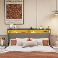 Queen Size Bed Frame With Led, 4 Under Bed Portable Storage Drawers, Wings Headboard Design, Light Grey Box Spring Not Required Queen Light Grey Metal Bedroom Bed Frame Upholstered Linen Upholstered