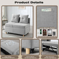 4 In 1 Convertible Sofas & Couches, Single Extendable Sofa With 6 Position Adjustable Back, Sofa Bed With 2 Pillows, Light Gray Light Gray Linen Armless Wood Fabric 1 Seat