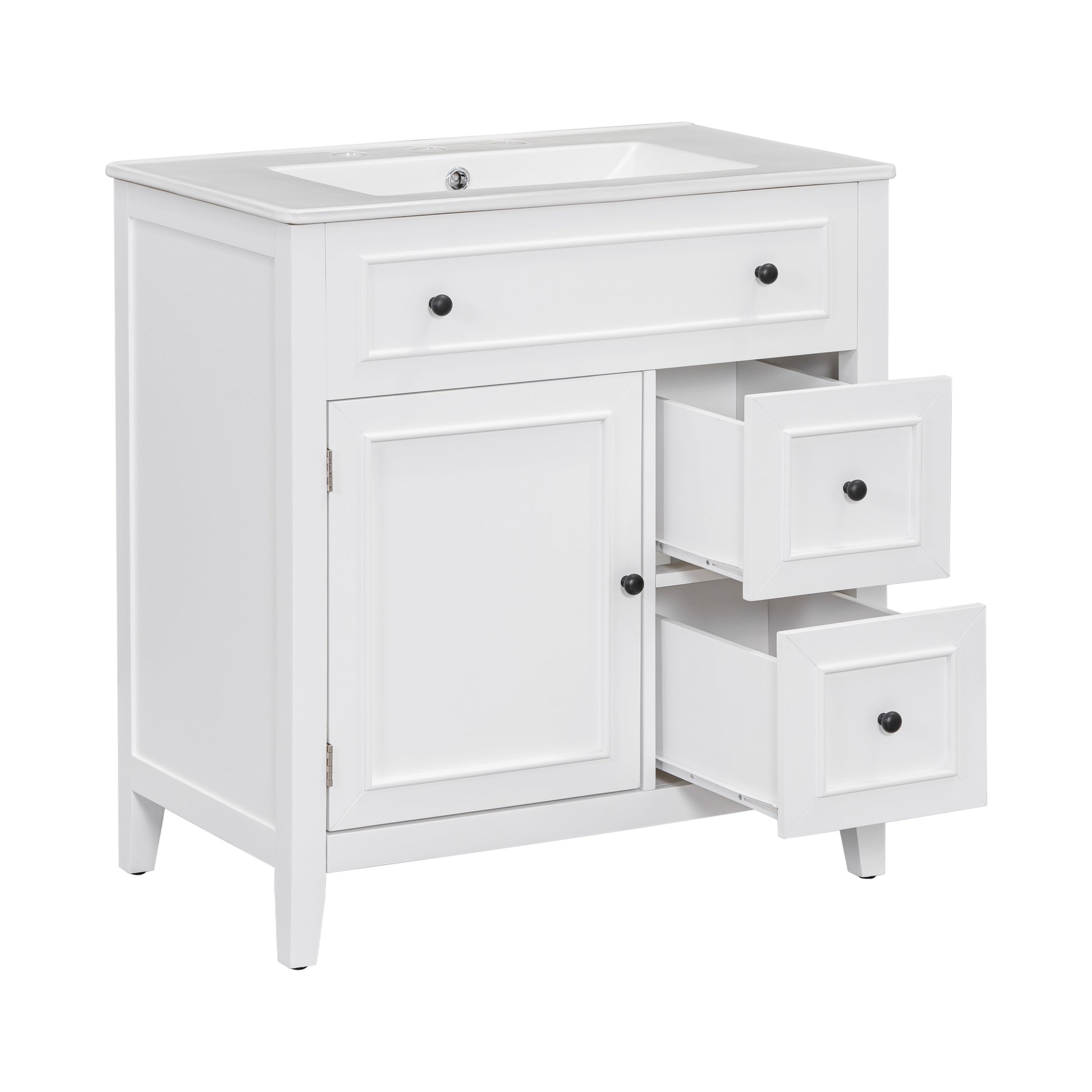 30" Bathroom Vanity With Sink Top, Bathroom Vanity Cabinet With Door And Two Drawers, Solid Wood Frame, One Package, White Old Sku:Wf311620Aak White Solid Wood Mdf