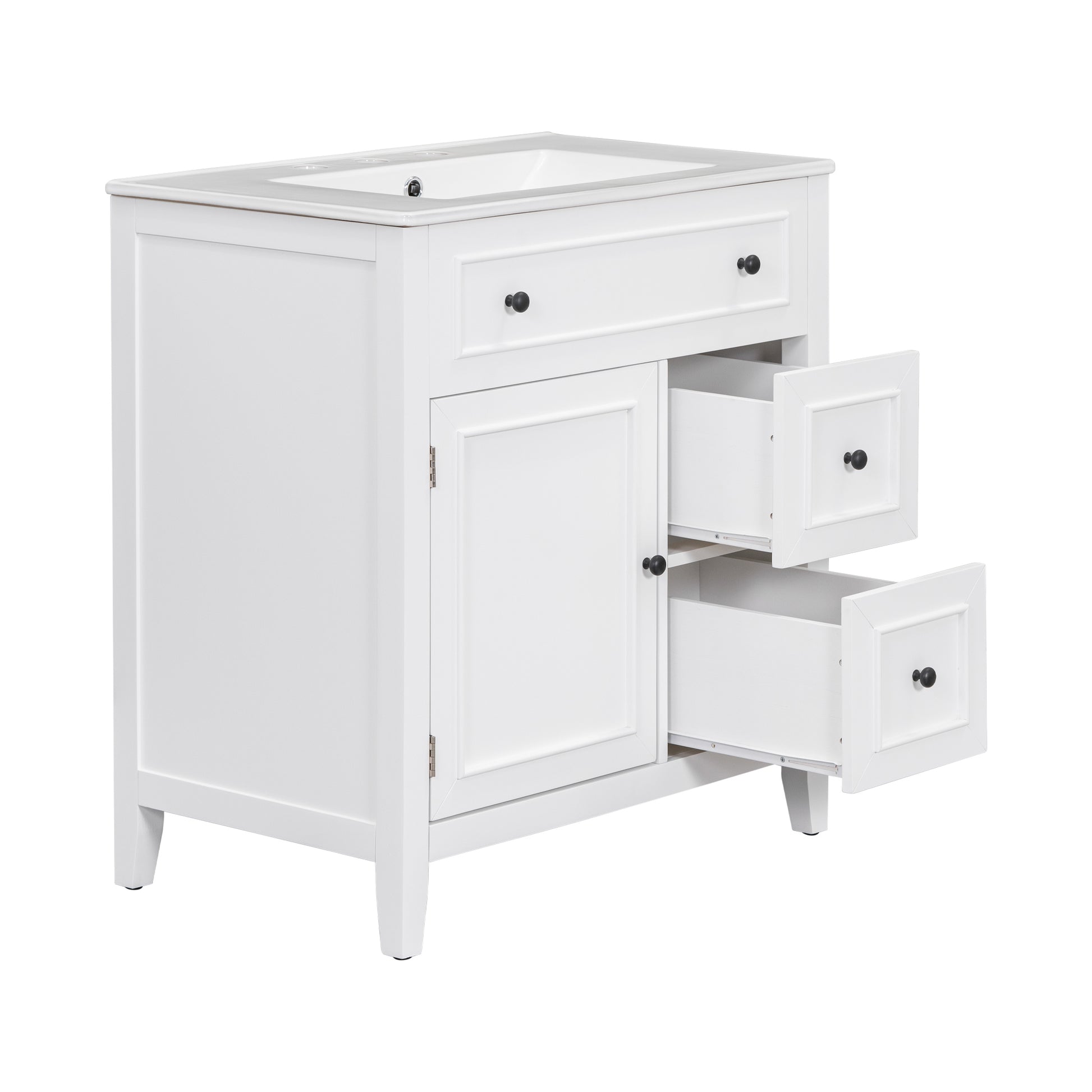 30" Bathroom Vanity With Sink Top, Bathroom Vanity Cabinet With Door And Two Drawers, Solid Wood Frame, One Package, White Old Sku:Wf311620Aak White Solid Wood Mdf