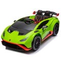 Lamborghini Huracan Sto 24V Kids Electric Ride On Drift Car: Speeds 1.86 5.59 Mph, Ages 3 8, Foam Front Wheels, 360 Spin, Led Lights, Dynamic Music, Early Learning, Usb Port, Drift Feature Green Polypropylene