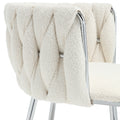 Coolmore Leisure Dining Chairs Accent Chair Velvet Accent Lounge Chair With Metal Feet 2Pc Set Ivory Boucle