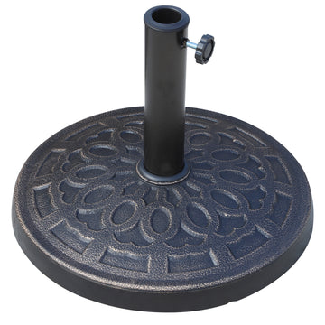 17" 26 Lbs Round Resin Umbrella Base Stand Market Parasol Holder With Beautiful Decorative Pattern & Easy Setup, For 1.5", 1.89" Pole, For Lawn, Deck, Backyard, Garden, Bronze Bronze Stone