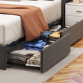 Full Size Bed Frame With Led, 4 Under Bed Portable Storage Drawers, Wings Headboard Design, Dark Grey Box Spring Not Required Full Dark Grey Metal Bedroom Bed Frame Upholstered Linen Upholstered