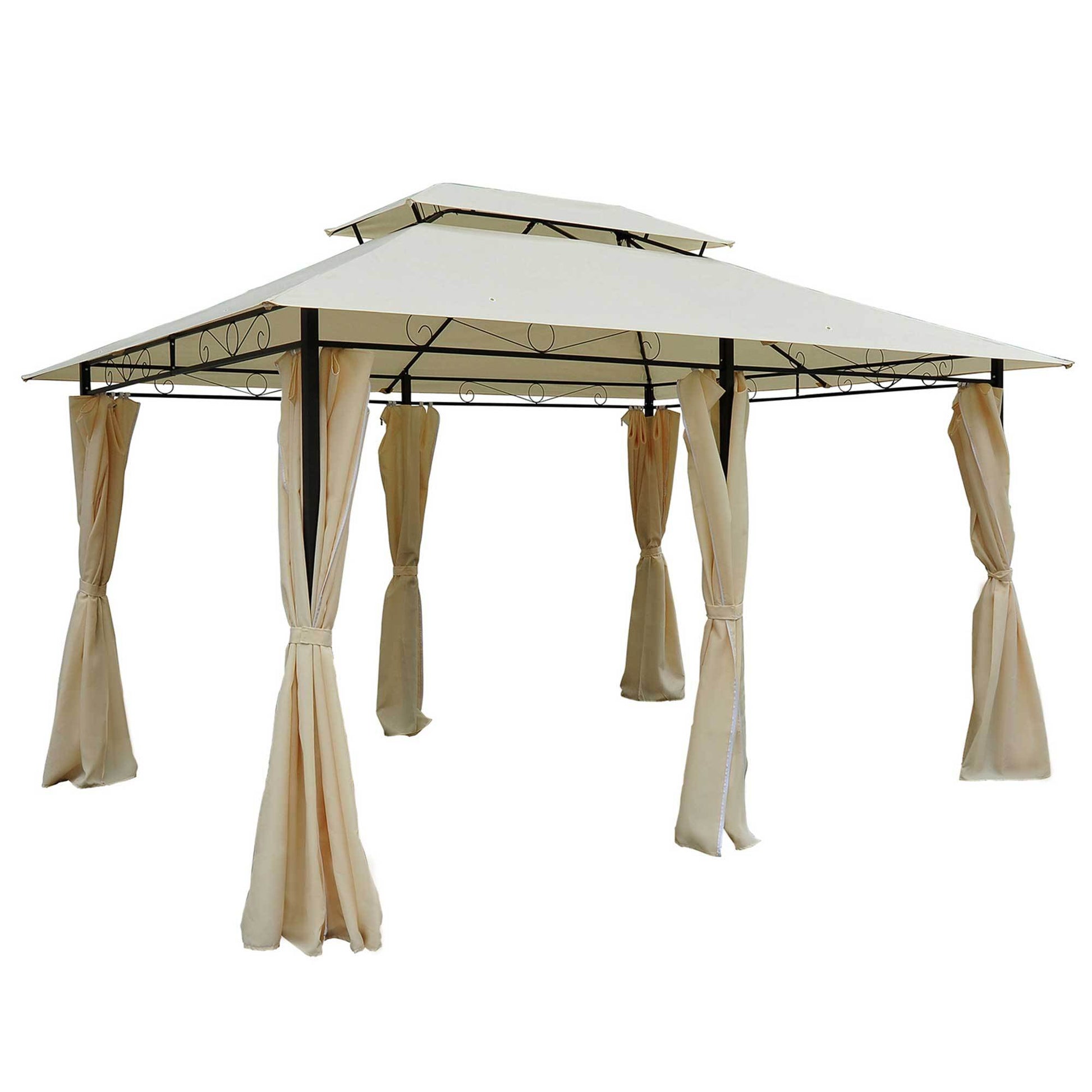 10' X 13' Patio Gazebo, Outdoor Gazebo Canopy Shelter With Curtains, Vented Roof, All Weather Steel Frame, For Garden, Lawn, Backyard And Deck, Cream White White Steel