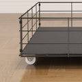 Queen Size Bed Frame With Led, 4 Under Bed Portable Storage Drawers, Wings Headboard Design, Dark Grey Box Spring Not Required Queen Dark Grey Metal Bedroom Bed Frame Upholstered Linen Upholstered