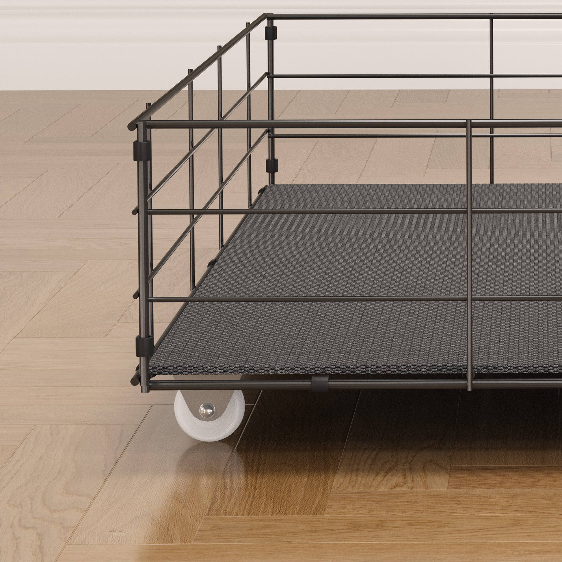 Queen Size Bed Frame With Led, 4 Under Bed Portable Storage Drawers, Wings Headboard Design, Dark Grey Box Spring Not Required Queen Dark Grey Metal Bedroom Bed Frame Upholstered Linen Upholstered