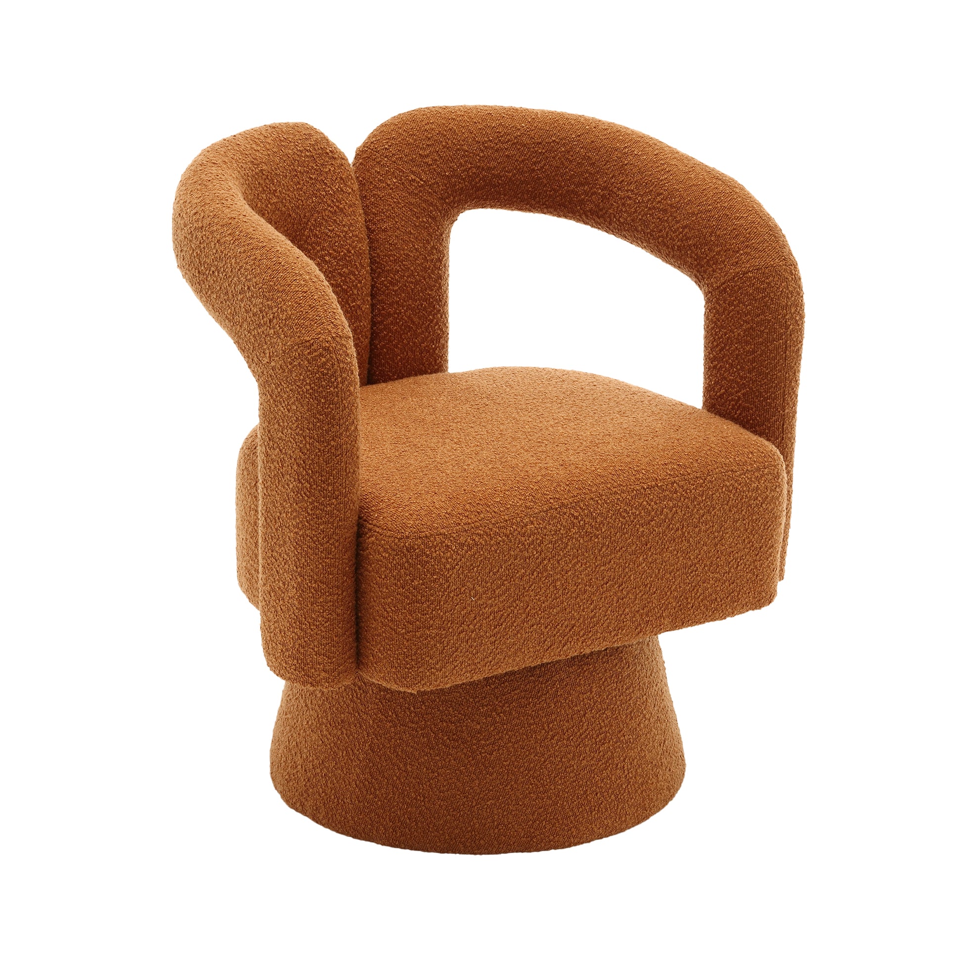 Coolmore 360 Degree Swivel Cuddle Barrel Accent Chairs, Round Armchairs With Wide Upholstered, Fluffy Fabric Chair For Living Room, Bedroom, Office, Waiting Rooms Orange Boucle Orange Foam Boucle