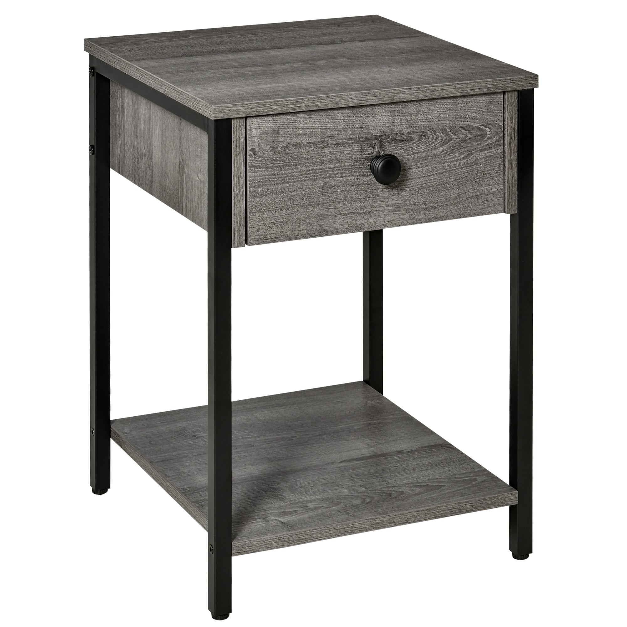 Industrial End Table With Storage Shelf, Accent Side Table With Drawer For Living Room, Or Bedroom, Grey Grey Particle Board