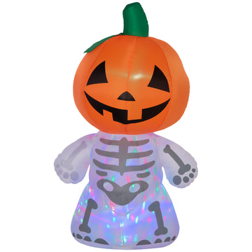 6Ft Halloween Inflatables Outdoor Decorations, Smiling Skeleton Ghost With Pumpkin Head, Blow Up Led Yard Decor For Garden, Lawn, Party, Holiday, Waterproof Orange Polyester