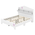 Wooden Full Size House Bed With Storage Headboard ,Kids Bed With Storage Shelf,White White Wood