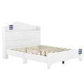 Wooden Full Size House Bed With Storage Headboard ,Kids Bed With Storage Shelf,White White Wood