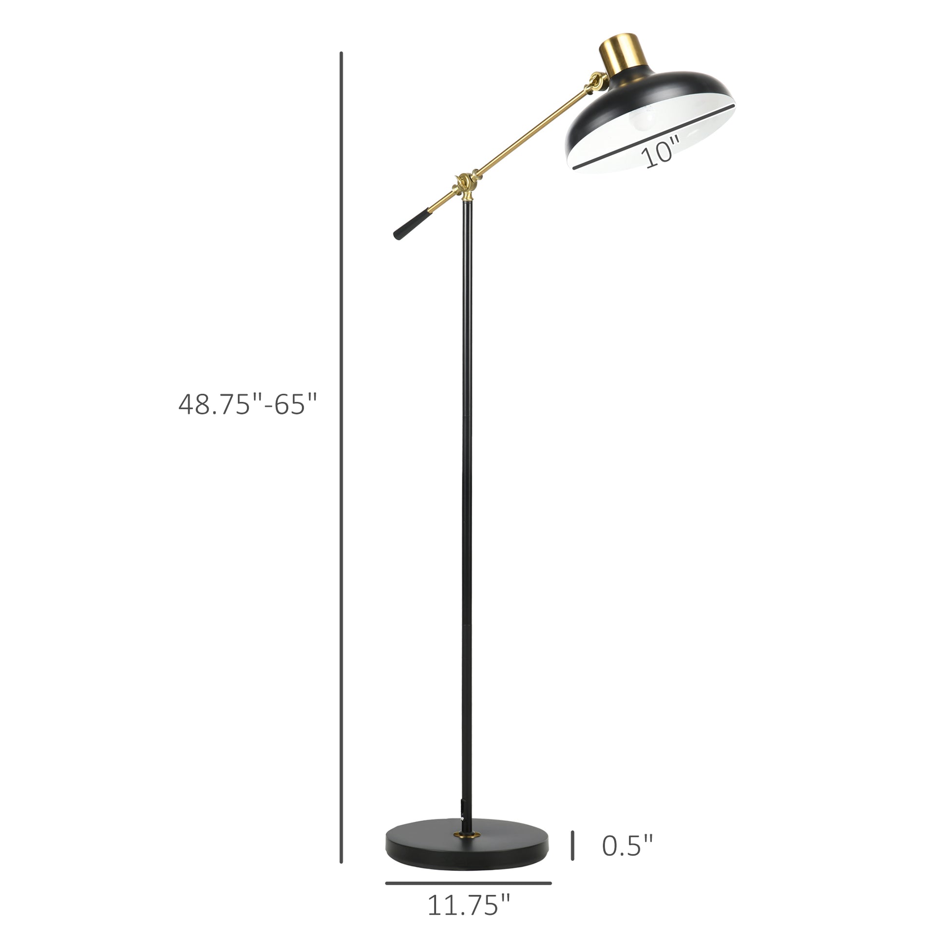 Adjustable Floor Lamps For Living Room, Standing Lamp For Bedroom With Balance Arm, Adjustable Head And Height, Tall Black And Gold Lamp Bulb Not Included Black Metal