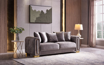 Impreza Modern Style Sofa In Silver Silver Velvet Wood Primary Living Space Modern Upholstered Wood