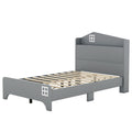 Wooden Twin Size House Bed With Storage Headboard ,Kids Bed With Storage Shelf,Grey Grey Wood