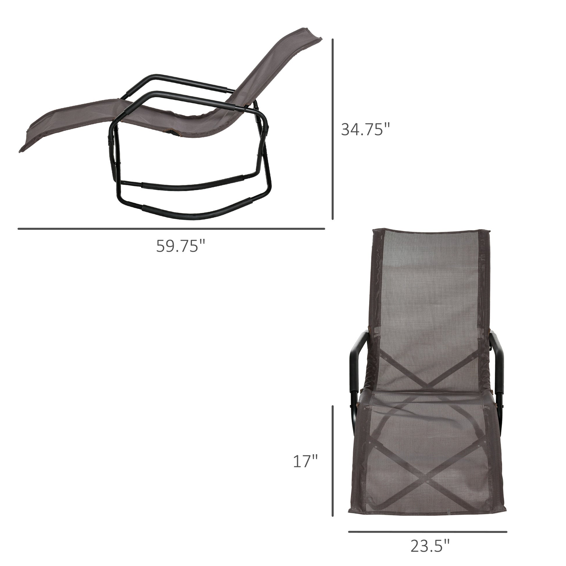 Rocking Sun Lounger, Chaise Lounge Rocker For Sunbathing, Sun Tanning, Foldable, Portable Outdoor Patio Chair, Brown Brown Steel