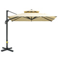 10Ft Offset Patio Umbrella, Hanging Cantilever Umbrella, Square Shape, Aluminum Cross Base, Tilt, 360 Degree Rotation, Beige Beige Aluminium