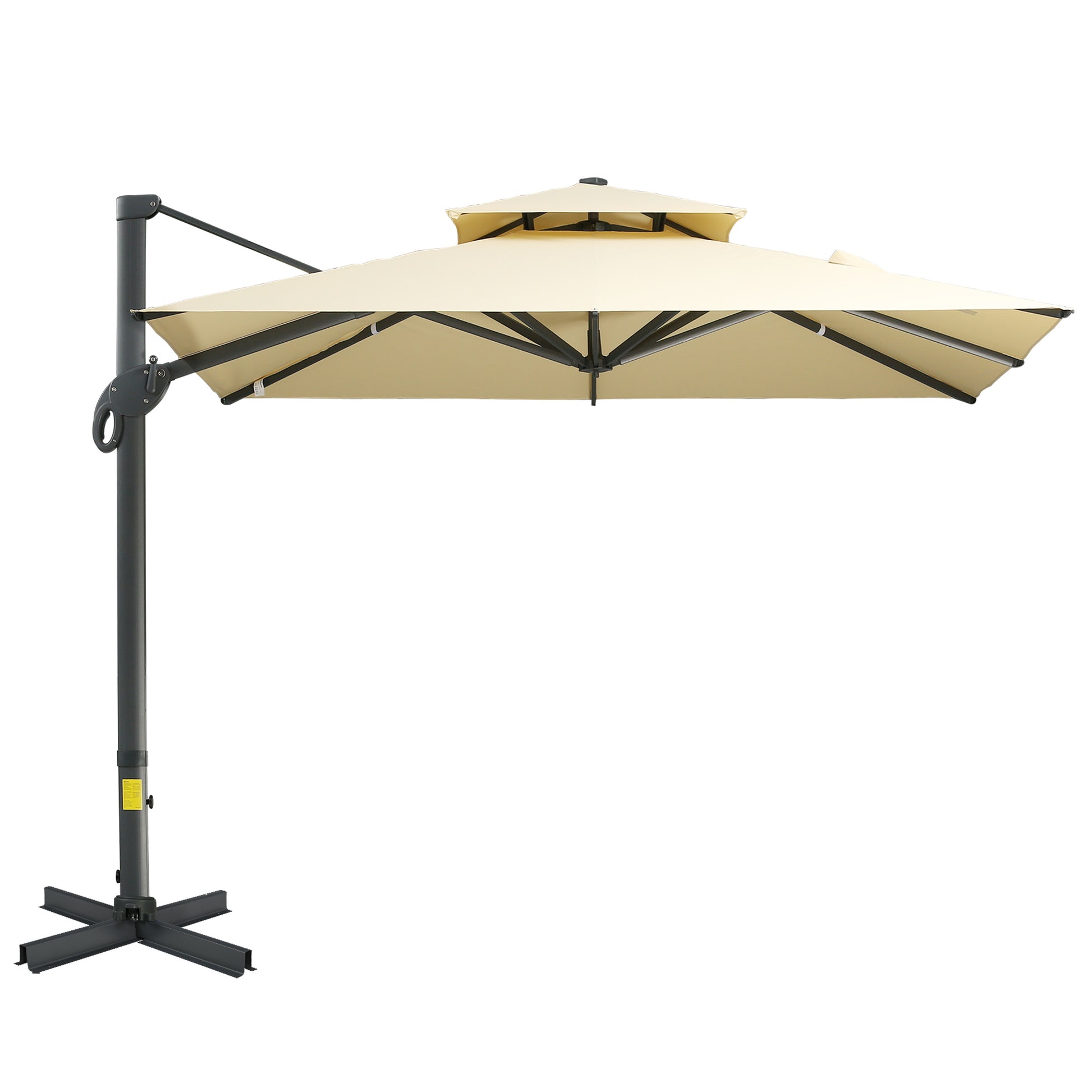 10Ft Offset Patio Umbrella, Hanging Cantilever Umbrella, Square Shape, Aluminum Cross Base, Tilt, 360 Degree Rotation, Beige Beige Aluminium