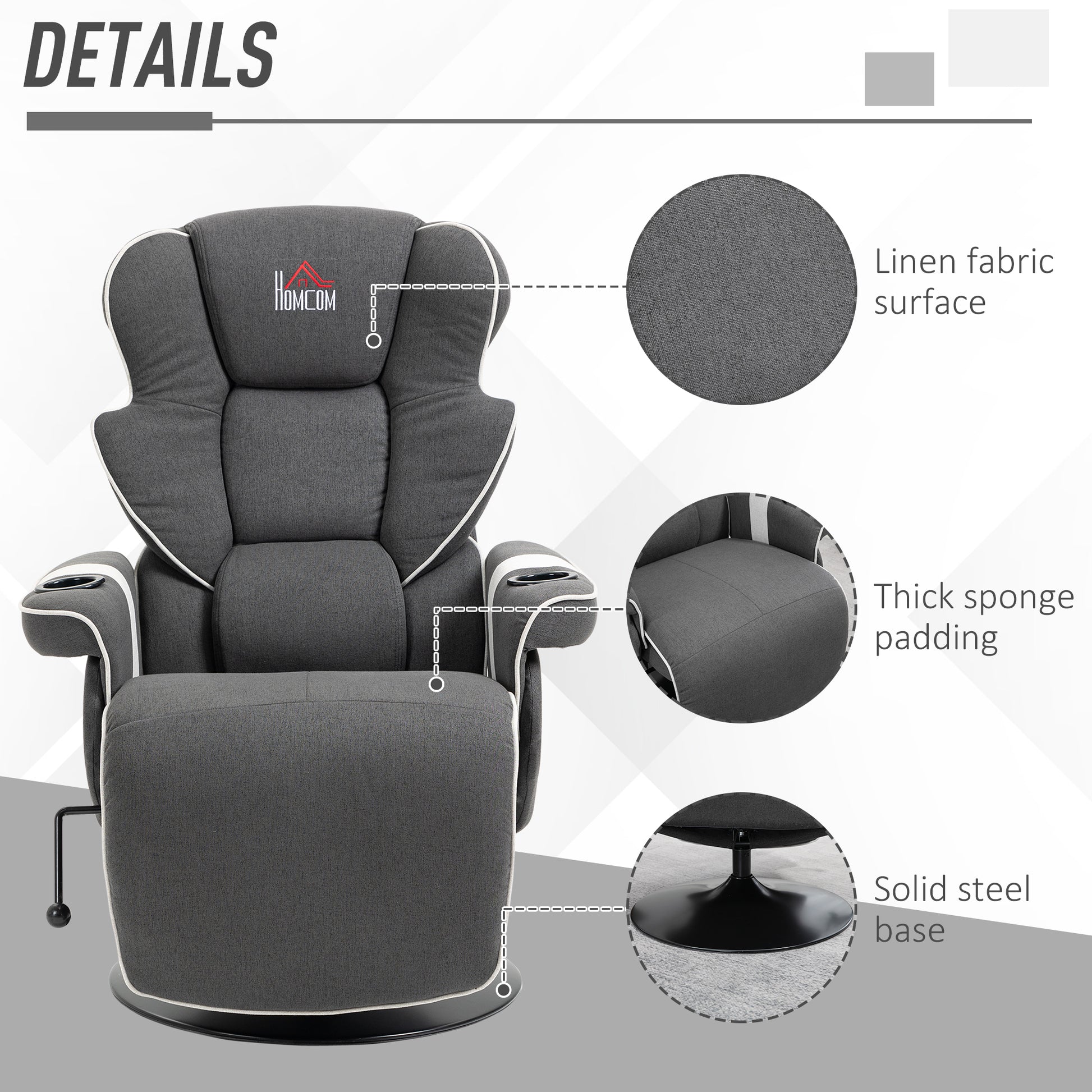 Manual Recliner, Swivel Lounge Armchair With Footrest And Two Cup Holders For Living Room, Black Black Linen